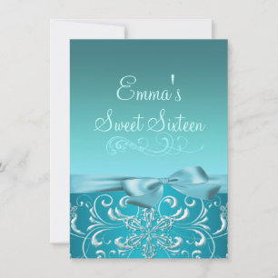 Blue Snow Flake & Bow Image Birthday Invite