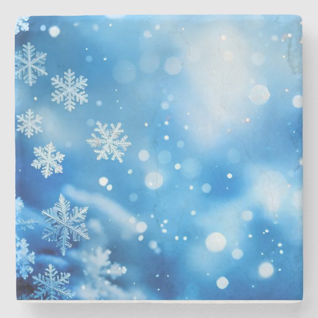 Blue Snow Flakes Background Texture Digital Art  Stone Coaster (Front)