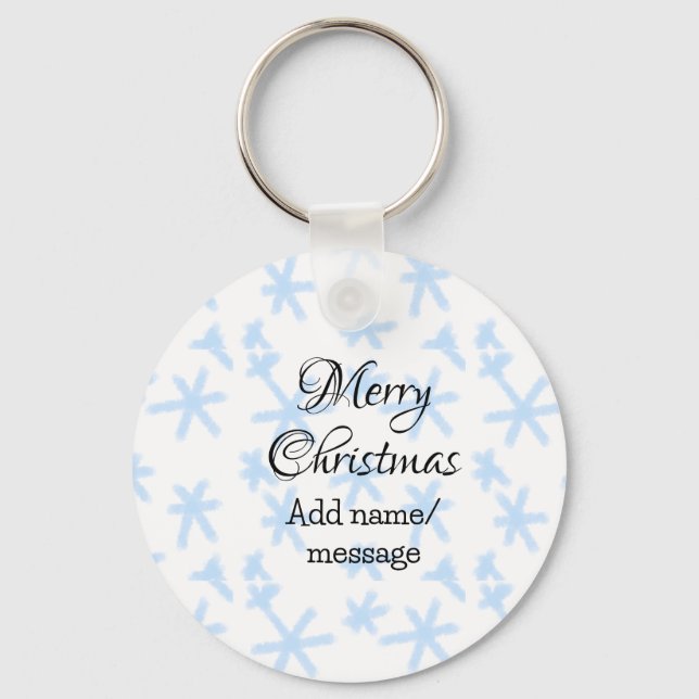 Blue snow flakes Christmas pattern snow pattern Key Ring (Front)