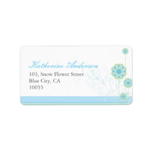 Blue Snow Flowers Swirls Wedding Address Labels