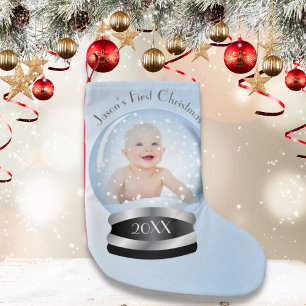 blue  snow globe baby boy first Christmas Small Christmas Stocking