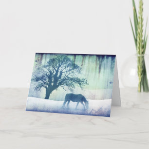 Blue Snow Horse Christmas Holiday Card