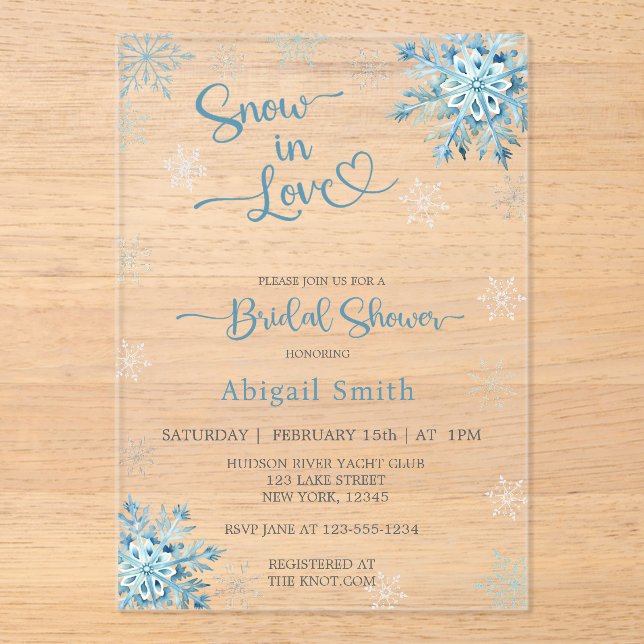 BLUE SNOW IN LOVE BRIDAL SHOWER ACRYLIC INVITATIONS (Front)