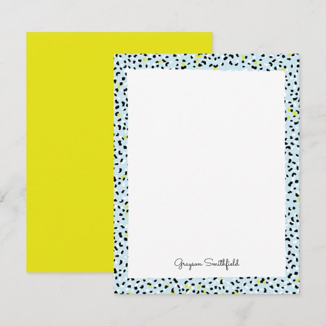 Blue Snow Leopard Print Personal Stationery Card (Front/Back)