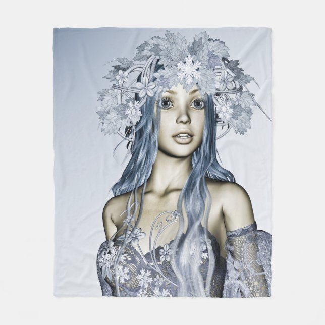 Blue Snow Maiden Winter Fantasy Portrait Fleece Blanket (Front)