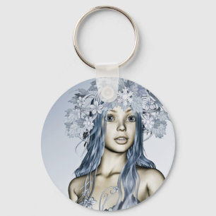 Blue Snow Maiden Winter Fantasy Portrait Key Ring