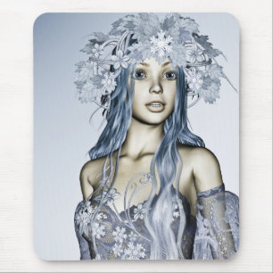 Blue Snow Maiden Winter Fantasy Portrait Mouse Mat