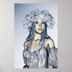Blue Snow Maiden Winter Fantasy Portrait Poster