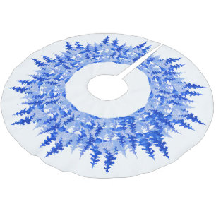 Blue snow Merry Christmas Holly Xmas tree Brushed Polyester Tree Skirt