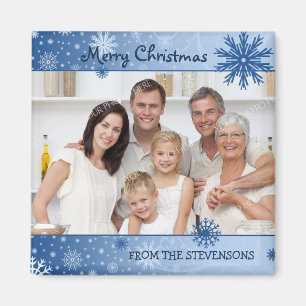 Blue Snow Merry Christmas Photo Magnet