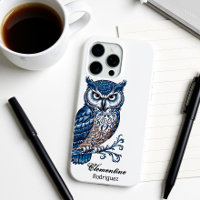 Blue Snow Owl Wood Carving