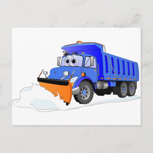 Blue Snow Plough Cartoon Dump Truck Postcard (Front)