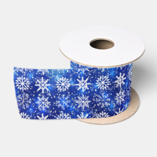 Blue Snow Repeating Snowflakes Satin Ribbon