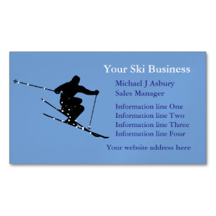 Blue Snow Skier Logo Magnetic Business Card