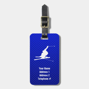 Blue Snow Skiing Luggage Tag