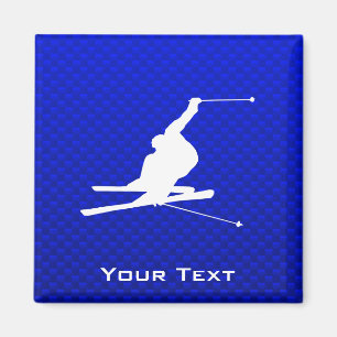 Blue Snow Skiing Magnet
