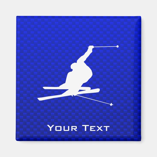 Blue Snow Skiing Magnet (Front)