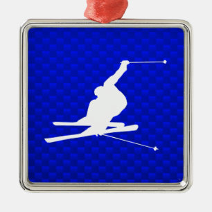 Blue Snow Skiing Metal Tree Decoration
