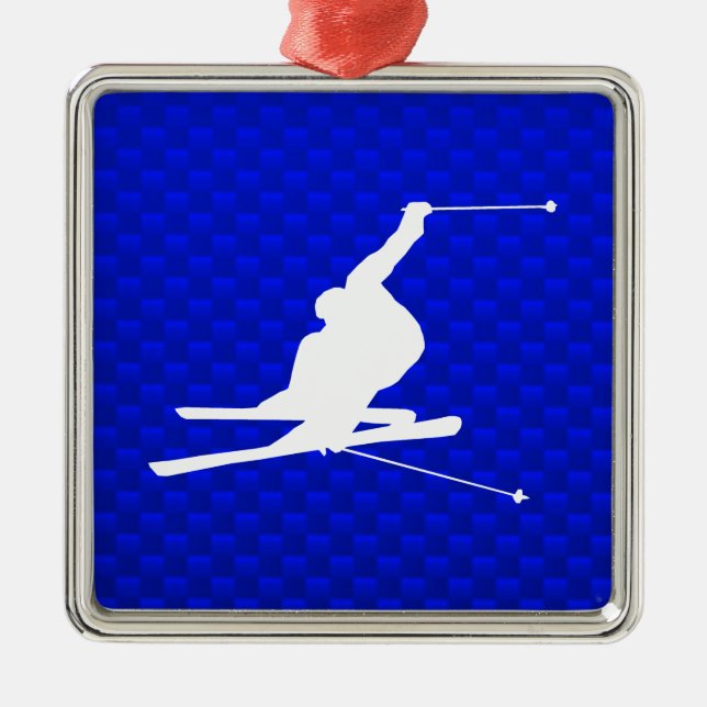 Blue Snow Skiing Metal Tree Decoration (Front)