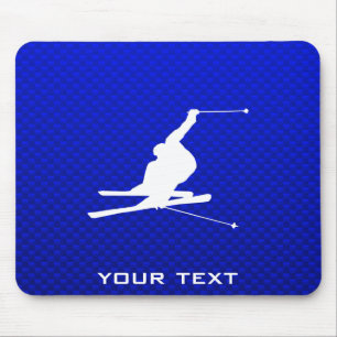 Blue Snow Skiing Mouse Mat