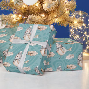 Blue Snow Sparrow Watercolor Hand-painted Wrapping Paper