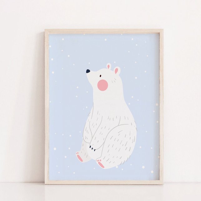 Blue Snow Winter Polar Bear Nursery Wall Decor (Blue Snow Winter Polar Bear Nursery Wall Decor Hanging Tapestry)