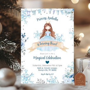 Blue Snow Winter Princess Birthday Invitation