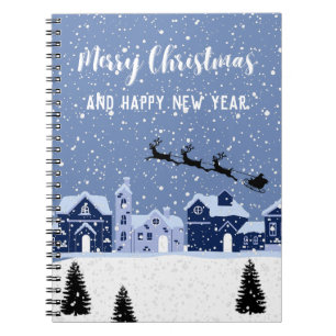 Blue snow with santa and reindeer holiday notebook