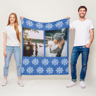 Blue Snowflake 2 Custom Photos Mother Fleece Blanket