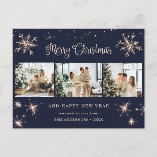 Blue Snowflake 3 Photo Merry Christmas Holiday Postcard