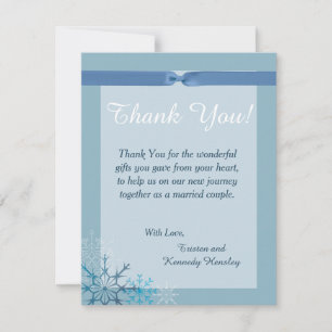 Blue Snowflake 4x5 Flat Wedding Thank You Card