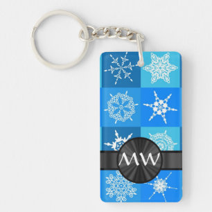 Blue snowflake abstract pattern key ring