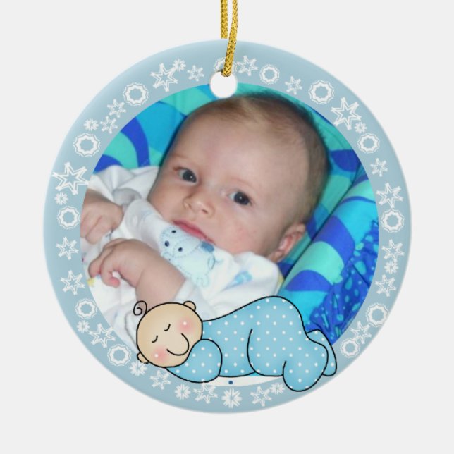 Blue Snowflake Baby 1st Christmas Ornament (Front)