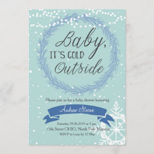 Blue Snowflake Baby It's Cold Outside Invitation