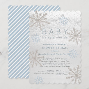 Blue Snowflake Baby Its Cold Shower by Mail Invitation