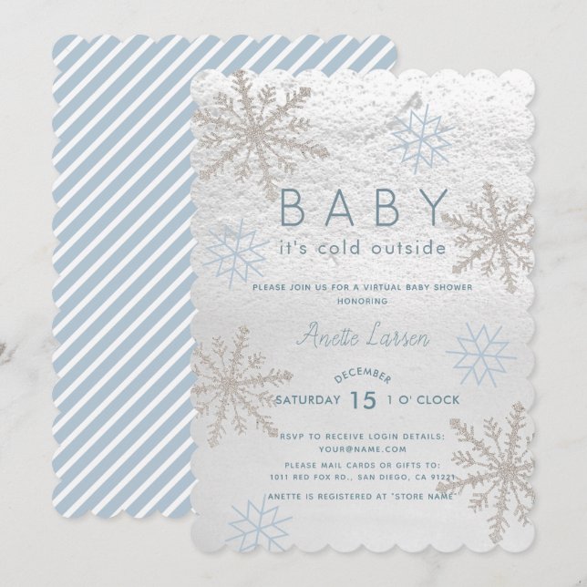 Blue Snowflake Baby Its Cold Virtual Baby Shower Invitation (Front/Back)