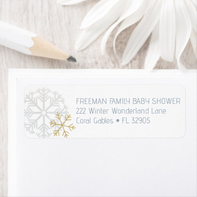 Blue Snowflake Baby Shower Address Label (Insitu)