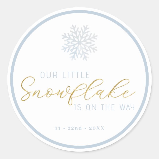 Blue Snowflake Baby Shower Favour Sticker (Front)