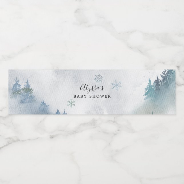 Blue Snowflake Baby Shower  Water Bottle Label (Single Label)