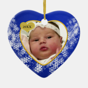 Blue Snowflake Baby's 1st Christmas Photo Ceramic Tree Decoration