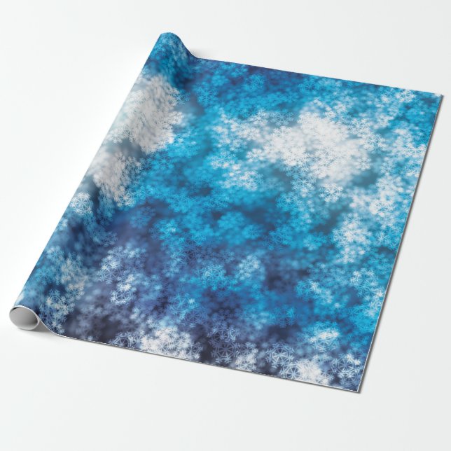Blue Snowflake Bokeh Glitter Snow Wrapping Paper (Unrolled)