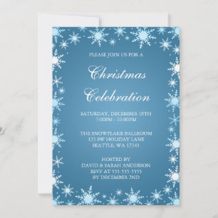 Blue Snowflake Border Christmas Party Invitations