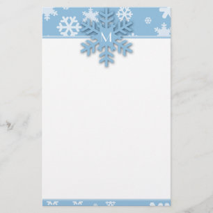 Blue Snowflake Border with Monogrammed Snowflake Stationery