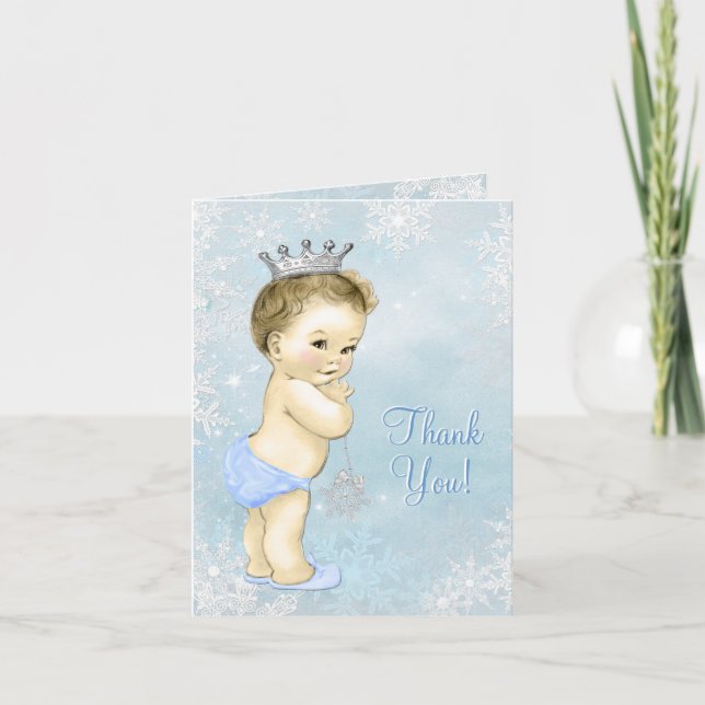 Blue Snowflake Boy Baby Shower Thank You Card (Front)