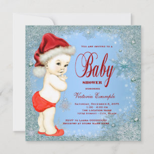 Blue Snowflake Boys Christmas Baby Shower Invitation