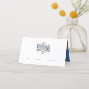 Blue Snowflake Brooch Holiday Table Place Card