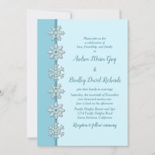 Blue Snowflake Button Winter Wedding Invitation