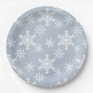blue snowflake christmas baby shower birthday part paper plate
