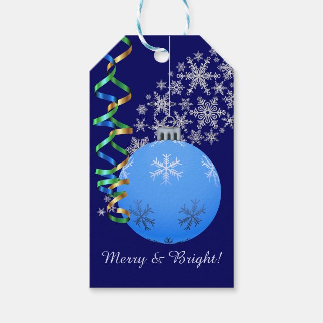 Blue Snowflake Christmas Bulb Gift Tags (Front)