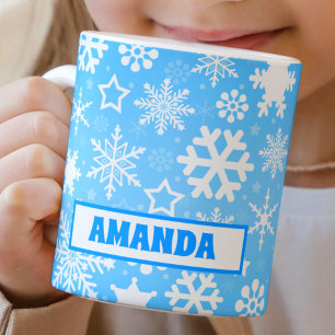 Blue Snowflake Christmas Custom Kids Hot Chocolate Coffee Mug